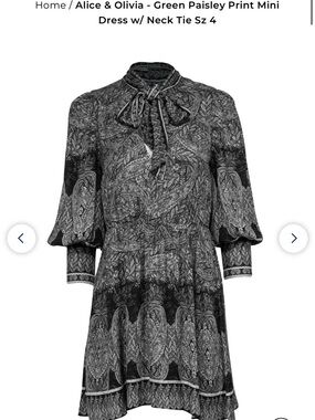 Alice + Olivia Black and White Paisley Tie-Neck Mini Dress